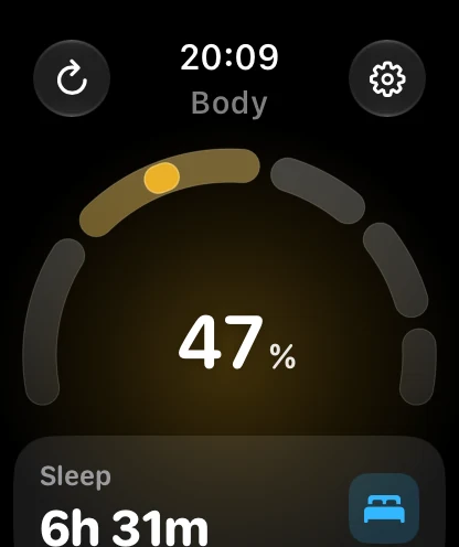 Apple Watch home: Readiness at 47 percent on the five band arc